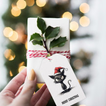Etiqueta de presente de Natal de Gato Engraçado