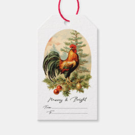 Etiqueta Para Presente Etiqueta de Presente de Natal do Vintage Rooster