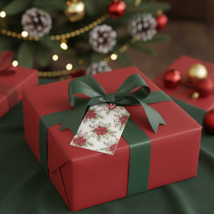 Etiqueta Para Presente Etiqueta de presente de Natal editável com Poinset