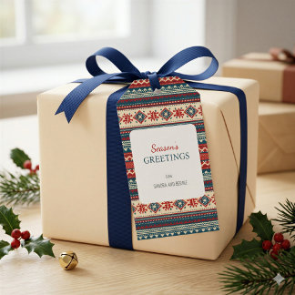 Etiqueta Para Presente Etiqueta de Presente de Natal Fair Isle Nórdica