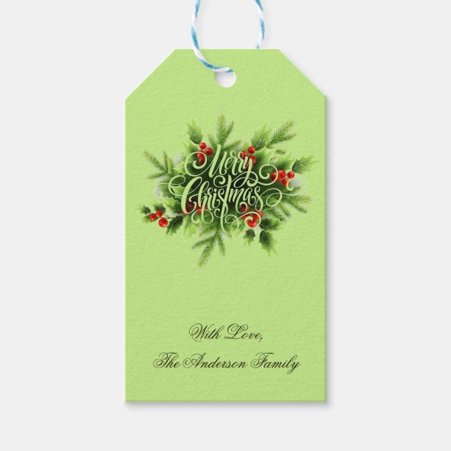 Etiqueta Para Presente Etiqueta de Presente de Natal Holly Alegre (Frente)
