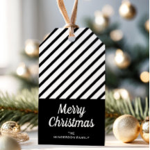 Etiqueta de Presente de Natal Preta e Branca Cláss