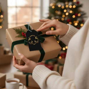 Etiqueta Para Presente Etiqueta de Presente de Natal Rena Preta e Dourada