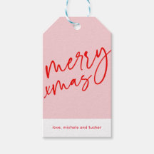 Etiqueta de presente de Natal Vermelho e Rosa