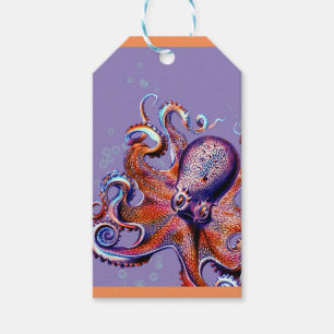 Etiqueta Para Presente Etiqueta de Presente de Octopus Laranja