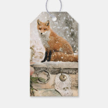 Etiqueta de Presente de Raposa de Inverno