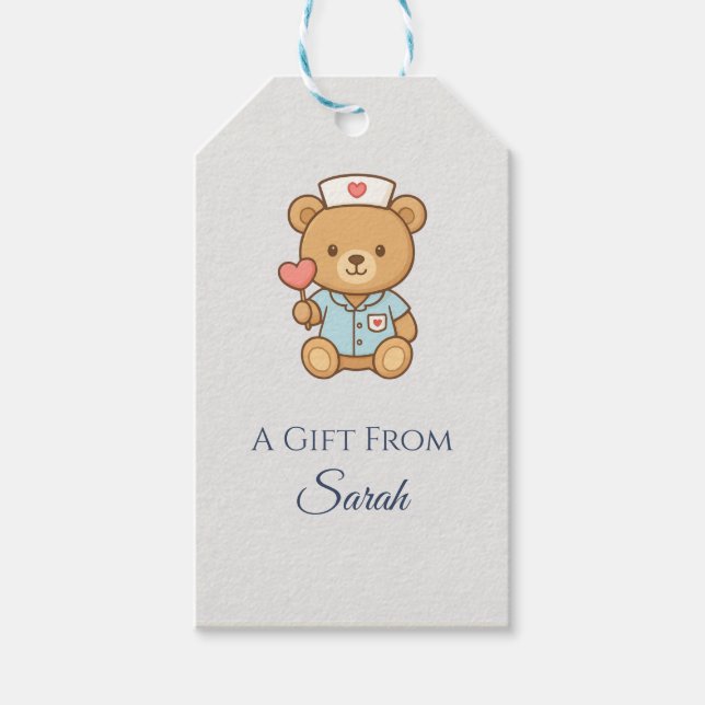 Etiqueta Para Presente Etiqueta de Presente de Urso Enfermeiro (Frente)