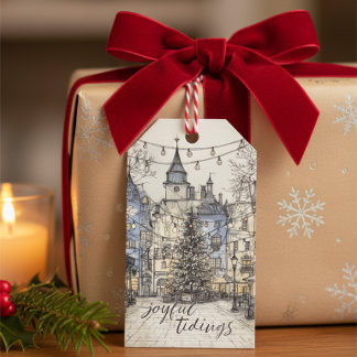 Etiqueta Para Presente Etiqueta de Presente de Vila de Natal Vintage Cozy