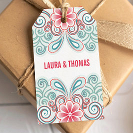 Etiqueta Para Presente Etiqueta de presente romântica com flores e espira