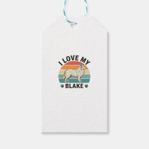 Etiqueta Para Presente Eu Amo Meu Cachorro Blake Design de Gravura Retro_