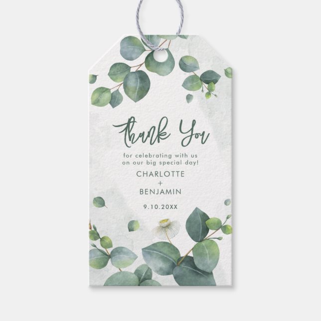 Etiqueta Para Presente Eucalyptus Botanical Greenery Favor do Casamento (Frente)