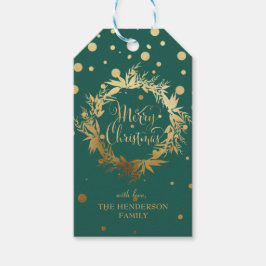 Etiqueta Para Presente Eucalyptus Wreath, Natal Dourado Verde