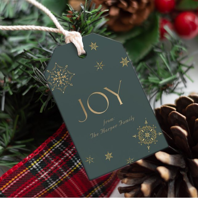 Etiqueta Para Presente Evergreen Modern Snowflake Joy (Evergreen Modern Snowflake Joy Gift Tags)