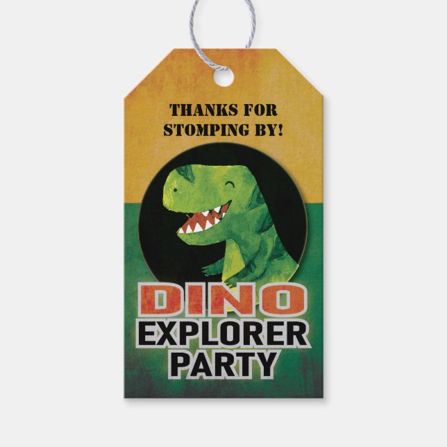 Etiqueta Para Presente Explorador de Dinossauros Personalizado Aniversári (Frente)