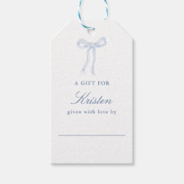 Etiqueta Para Presente Exposição de chuveiro de laço azul amarrando o nó