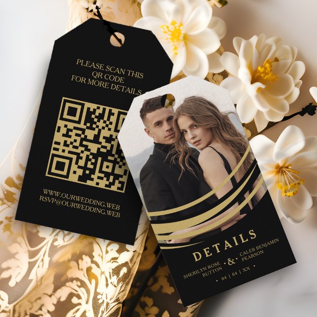 Etiqueta Para Presente Exquisite Modern Golden Abstract Geometric Shape (Exquisite Stylish Faux Golden Abstract Geometric Shape Photo Wedding Gift Tag as a Enclosure Card. )