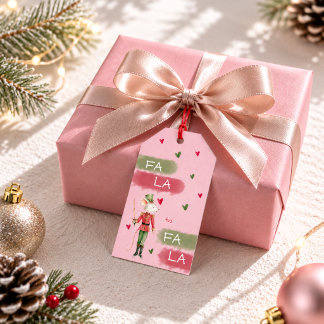 Etiqueta Para Presente Fa La La Quebra-Nozes Aquarela Rosa Natal Para