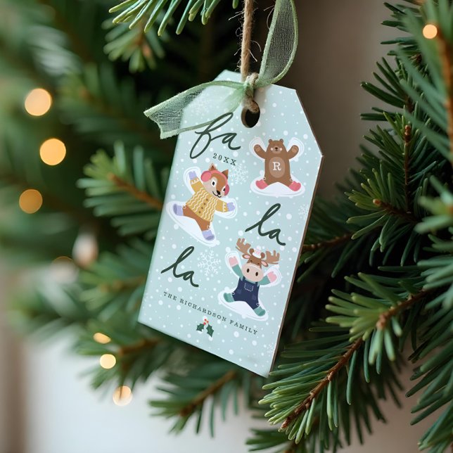 Etiqueta Para Presente Fa La La Snow Angel Woodland (Fa La La Snow Angel Woodland Animals Fun Winter Gift Tags)