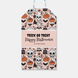 Etiqueta Para Presente Faça um Trick do Halloween rosa ou trate o nome da