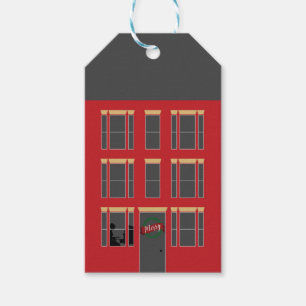 Etiqueta Para Presente Fachada da Casa de Natal com Piano na Janela