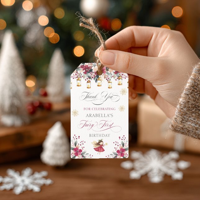 Etiqueta Para Presente Fada Caprichosa do Inverno - Primeiro Aniversário  (Whimsical Winter Fairy First Birthday Thank You Gift Tags)