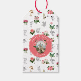 Etiqueta Para Presente Fadas Rosa Floral Cogumelo Castelo de Aniversário