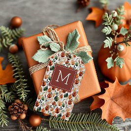 Etiqueta Para Presente Fall terra cotta e sage folhas padrão monograma