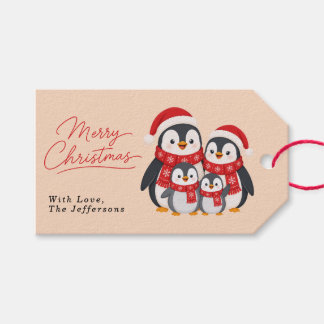Etiqueta Para Presente Família de Pinguins Adoráveis no Natal Personaliza