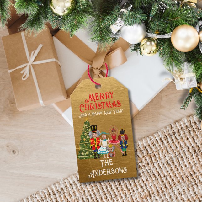 Etiqueta Para Presente Família Nutcracker de Cinco Felizes Felizes Natal (Criador carregado)