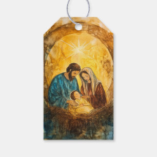 Etiqueta Para Presente Família Santa, Luz de Manger Pacífica