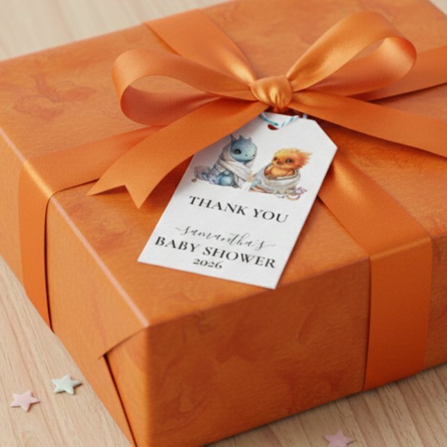 Etiqueta Para Presente Fantasia Fantástica do Dragão de Fênix Gêmeos (Criador carregado)