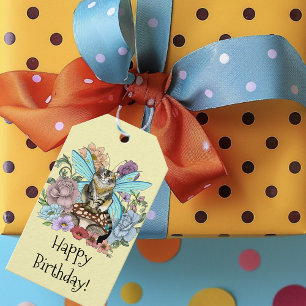 Etiqueta Para Presente Fantasia Floral de Gato Fada Tabby Pastel Capricho