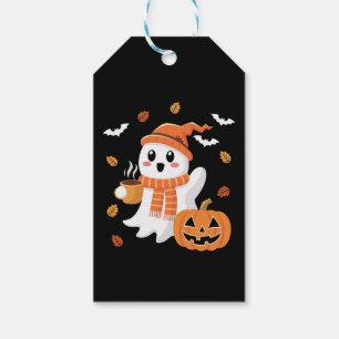 Etiqueta Para Presente Fantasma Bonito Bebendo Café com Gelo no Halloween