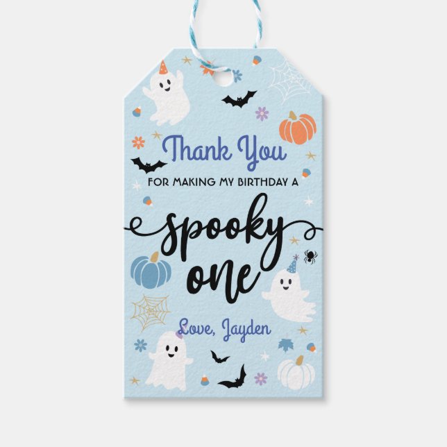 Etiqueta Para Presente Fantasma Bonito do Um Aniversário de Halloween (Frente)