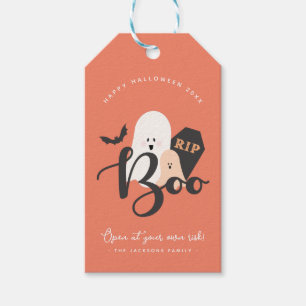 Etiqueta Para Presente Fantasmas do Dia das Bruxas de Cor Laranja e Fita 