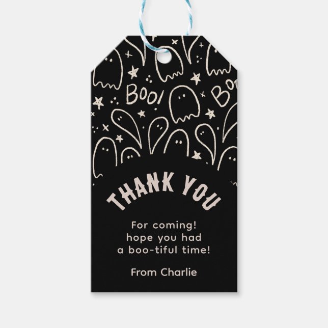 Etiqueta Para Presente Fantasmas Pretos Fofos Obrigado (Frente)