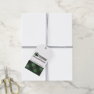 Etiqueta Para Presente Farmhouse Christmas Green Xadrez Family Name