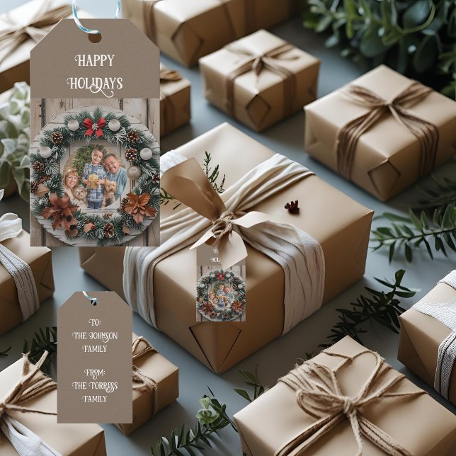 Etiqueta Para Presente Farmhouse Wreath Customable Family Christmas (Criador carregado)