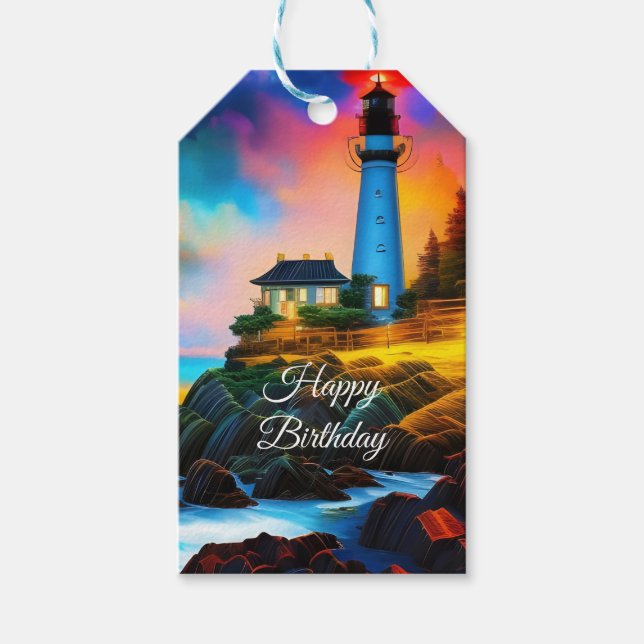 Etiqueta Para Presente Farol ao pôr do sol (Frente)