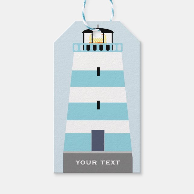 Etiqueta Para Presente Farol Branco e Azul Alto Personalizado (Frente)