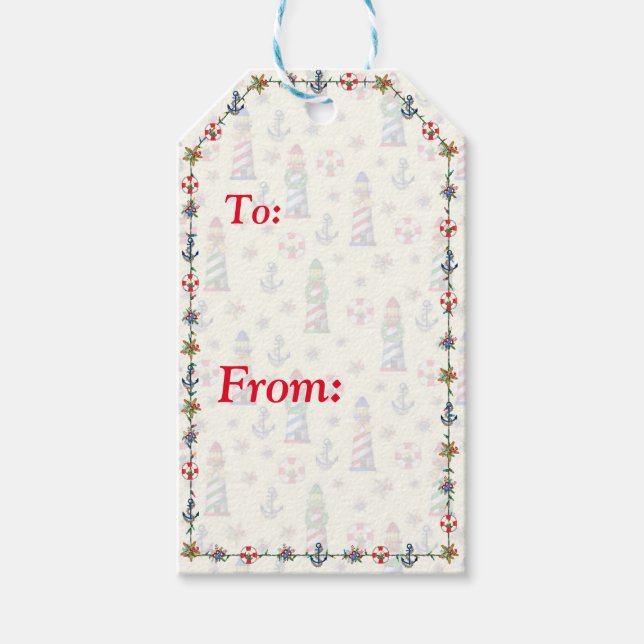 Etiqueta Para Presente Farol de Natal Amarelo Náutico (Frente)