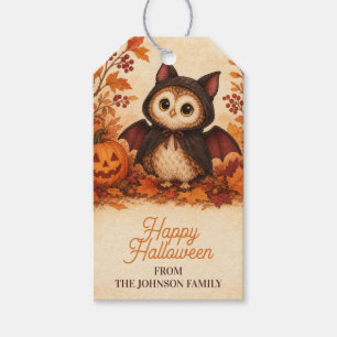 Etiqueta Para Presente Fatia de Bela Coruja Morcego Fantasia de Halloween