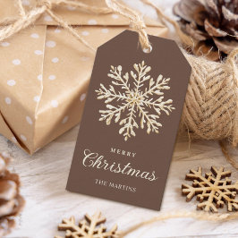 Etiqueta Para Presente Faux Dourado Folo de Neve Castanho Falso Feriado P