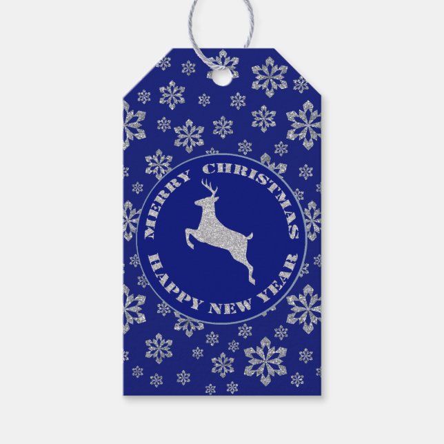 Etiqueta Para Presente Faux Glitter Reindeer Snowflake Natal (Frente)