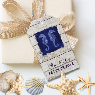 Etiqueta Para Presente favor azul do casamento do cavalo marinho do