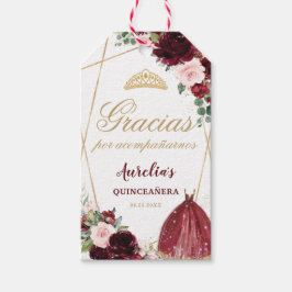 Etiqueta Para Presente Favor da Quinceanera Floral Rosa Burgundy Obrigado