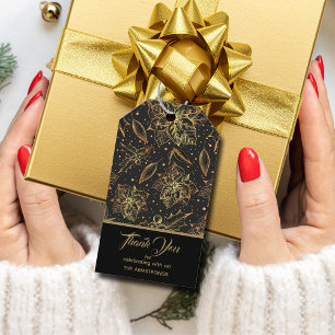 Etiqueta Para Presente Favor de Ação de Graças Floral de Natal Dourado e 