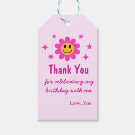 Etiqueta Para Presente Favor de Aniversário da Menina com Flor Rosa Sorri
