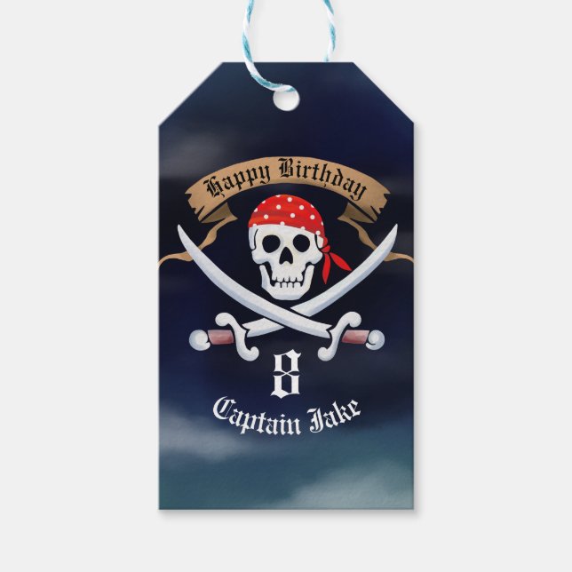 Etiqueta Para Presente Favor de Aniversário Pirata Jolly Roger (Frente)