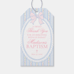 Etiqueta Para Presente Favor de Batismo Floral Vintage Azul Chique